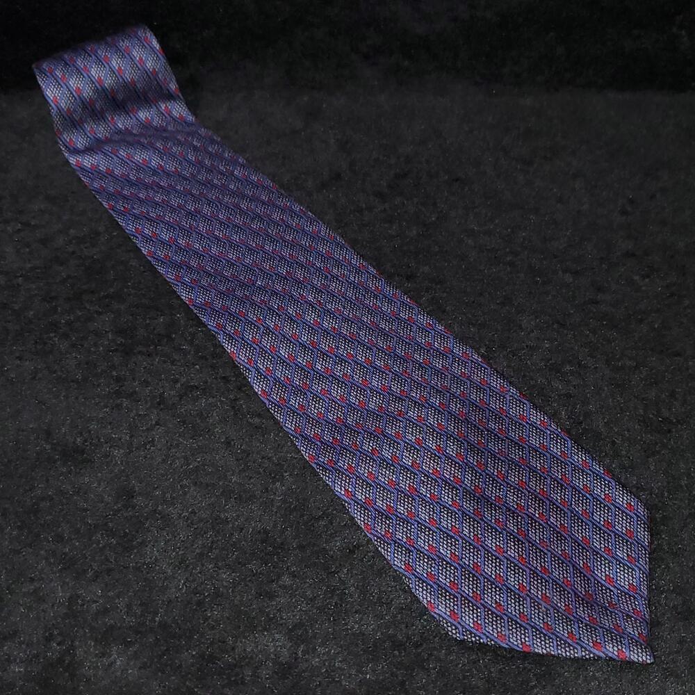 Paco Rabanne Men's 100% Italian Silk Blue Burgundy Tie